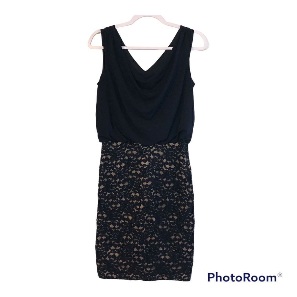 Enfocus Studio Sleeveless Navy Blue Drape Dress with Lace Bottom Size 6